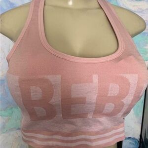 Bebe Sport Pink Logo Removable Pads Sports Bra